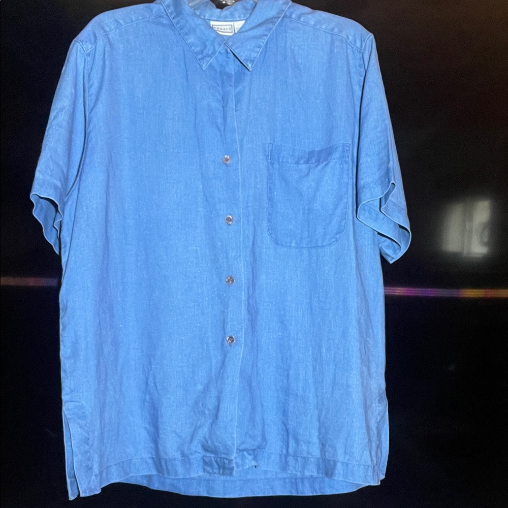 Linen 100%, Blue Button Up Shirt